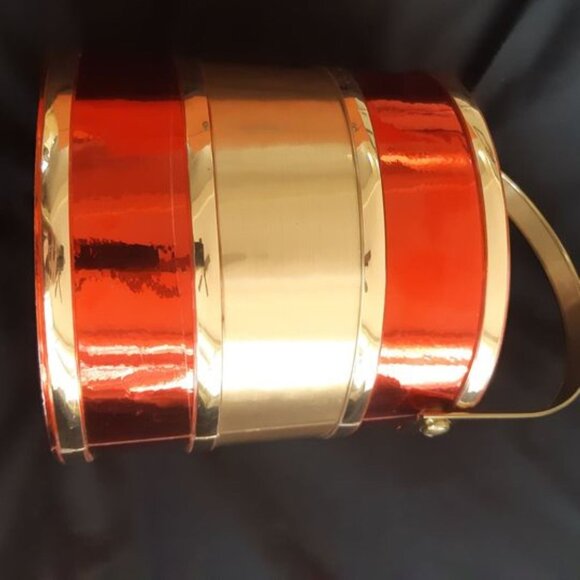 VTG MCM Shelton Ware Ice Bucket w/Handle Lucite Lid Red & Gold Christmas Colors - Picture 7 of 9